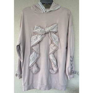 Liz Lisa Pink Bow Hoodie Pullover Lace Trim Soft Coquette Pastel XS Oversized